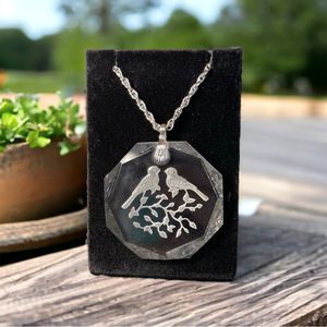 Vintage Jewelry Hallmark Little Gallery Crystal Love Birds Pendant Necklace